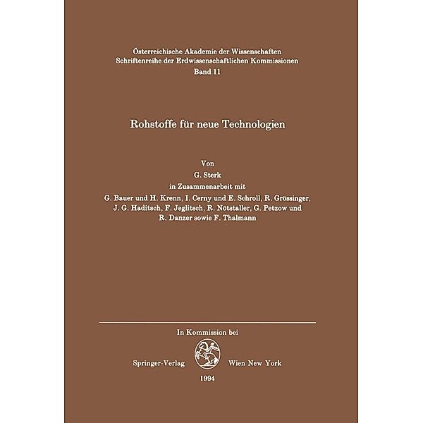 Rohstoffe für neue Technologien / Schriftenreihe der Erdwissenschaftlichen Kommission Bd.11, Georg M. Sterk