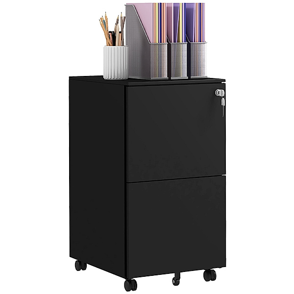 Rollcontainer mit 2 verschließbaren Schubladen schwarz (Farbe: schwarz)