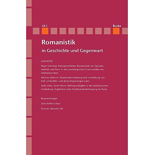 Romanistik in Geschichte und Gegenwart Jahrgang 28 Heft 1