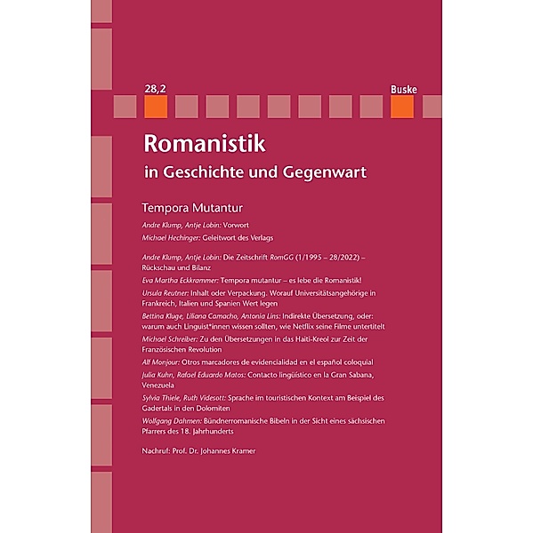 Romanistik in Geschichte und Gegenwart Jahrgang 28 Heft 2 / Romanistik in Geschichte und Gegenwart Bd.282