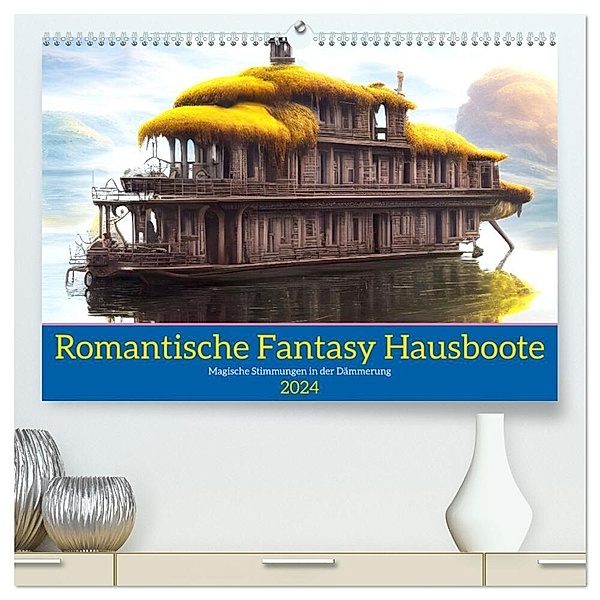 Romantische Fantasy Hausboote Magische Stimmungen in der Dämmerung (hochwertiger Premium Wandkalender 2024 DIN A2 quer), Kunstdruck in Hochglanz, Martina Marten