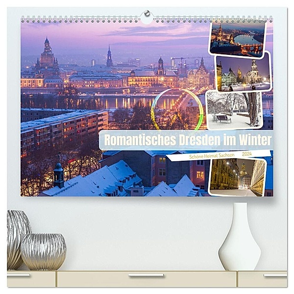 Romantisches Dresden im Winter (hochwertiger Premium Wandkalender 2024 DIN A2 quer), Kunstdruck in Hochglanz, Drachenkind-Fotografie