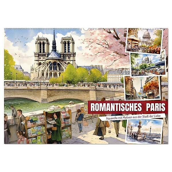 Romantisches Paris (Wandkalender 2024 DIN A2 quer), CALVENDO Monatskalender, Sabine Löwer
