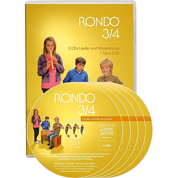 RONDO - Das Liederbuch für die Grundschule - 3./4. Schuljahr, Lieder und Musikstücke, Tanz-Video,5 Audio-CDs und 1 Tanz-DVD