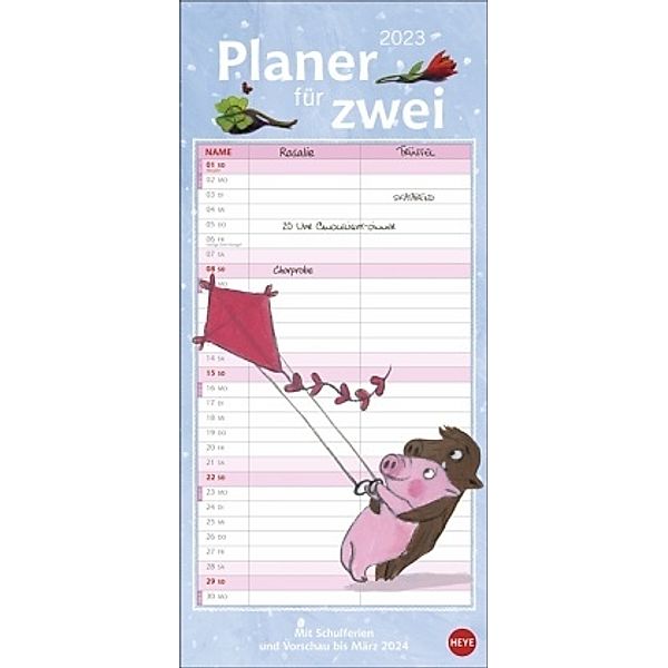 Rosalie & Trüffel Planer für zwei 2023. Wandplaner für 2. Partnerkalender mit 2 Spalten. Terminkalender mit niedlichen C, Katja Reider, Jutta Bücker