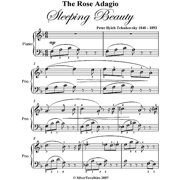 Rose Adagio Sleeping Beauty Easy Piano Sheet Music, Peter Ilyich Tchaikovsky