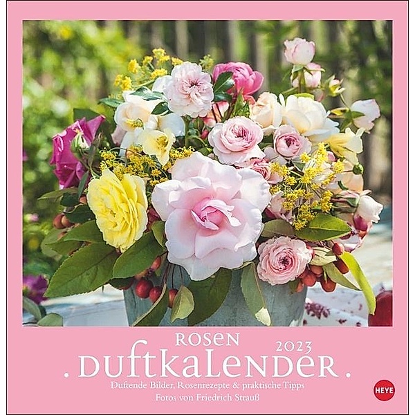 Rosenduftkalender 2023. Duftender Posterkalender für die Wand mit 12 prachtvollen Fotos der schönsten Rosen. Dekorativer