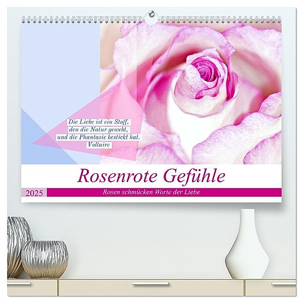 Rosenrote Gefühle, Rosen schmücken Worte der Liebe (hochwertiger Premium Wandkalender 2025 DIN A2 quer), Kunstdruck in Hochglanz, Calvendo, Martina Marten