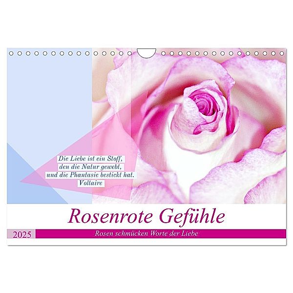 Rosenrote Gefühle, Rosen schmücken Worte der Liebe (Wandkalender 2025 DIN A4 quer), CALVENDO Monatskalender, Calvendo, Martina Marten