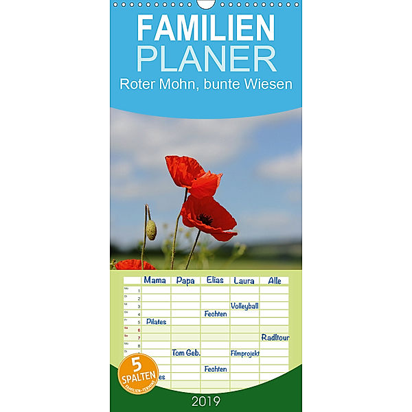 Roter Mohn, bunte Wiesen - Familienplaner hoch (Wandkalender 2019 , 21 cm x 45 cm, hoch)