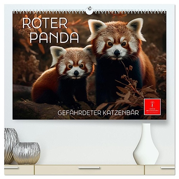 Roter Panda - gefährdeter Katzenbär (hochwertiger Premium Wandkalender 2024 DIN A2 quer), Kunstdruck in Hochglanz, Peter Roder