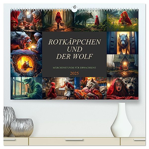 Rotkäppchen und der Wolf (hochwertiger Premium Wandkalender 2025 DIN A2 quer), Kunstdruck in Hochglanz, Calvendo, Dirk Meutzner