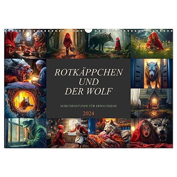 Rotkäppchen und der Wolf (Wandkalender 2024 DIN A3 quer), CALVENDO Monatskalender, Dirk Meutzner