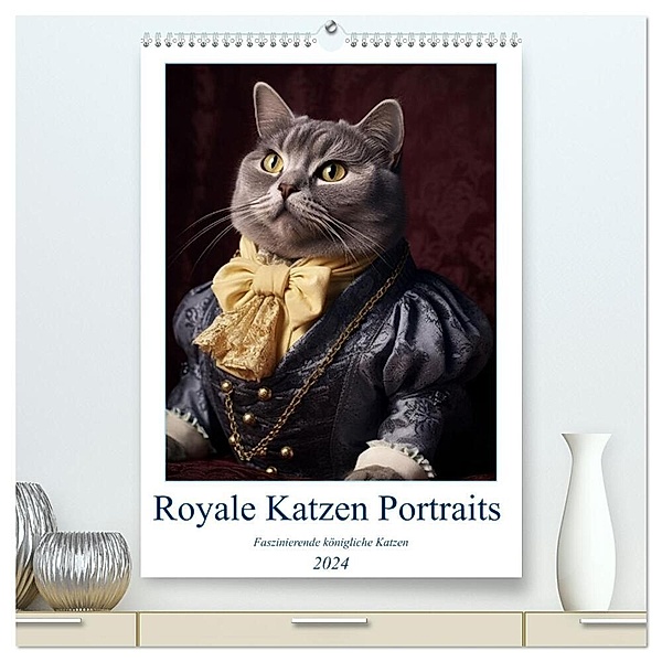 Royale Katzen Portraits (hochwertiger Premium Wandkalender 2024 DIN A2 hoch), Kunstdruck in Hochglanz, Bonheur18 Switzerland