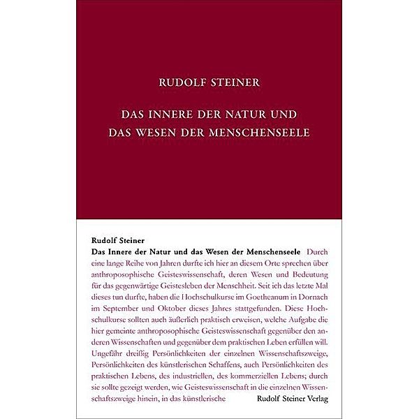 Rudolf Steiner Gesamtausgabe / 080b / Das Innere der Natur und das Wesen der Menschenseele, Rudolf Steiner