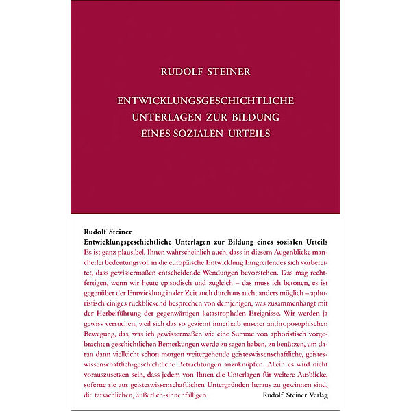 Rudolf Steiner Gesamtausgabe / 185a / Entwicklungsgeschichtliche Unterlagen zur Bildung eines sozialen Urteils, Rudolf Steiner