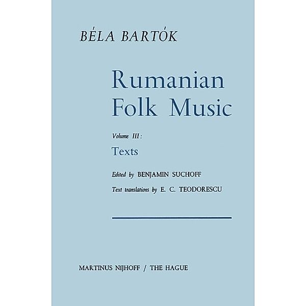 Rumanian Folk Music / Bartok Archives Studies in Musicology Bd.3, Bela Bartok