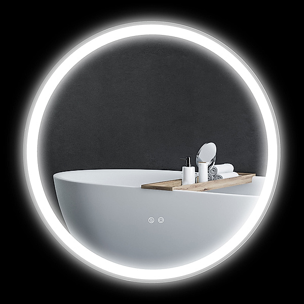 Runder Badezimmerspiegel mit einstellbarer Lichthelligkeit weiß, silber (Farbe: weiß, silber)