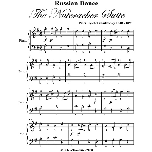 Russian Dance Nutcracker Suite Easy Piano Sheet Music, Peter Ilyich Tchaikovsky