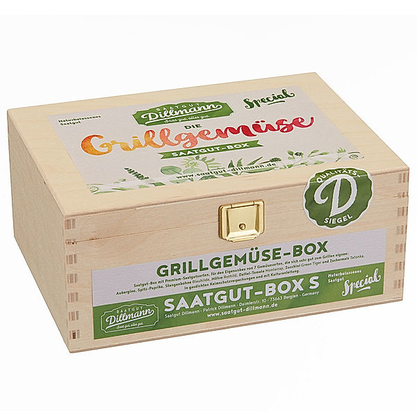 Saatgut-Holzbox Grillgemüse, 7 Saatgut-Sorten