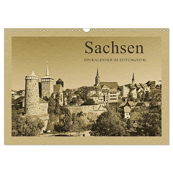 Sachsen - Ein Kalender im Zeitungsstil / CH-Version (Wandkalender 2024 DIN A3 quer), CALVENDO Monatskalender, Gunter Kirsch