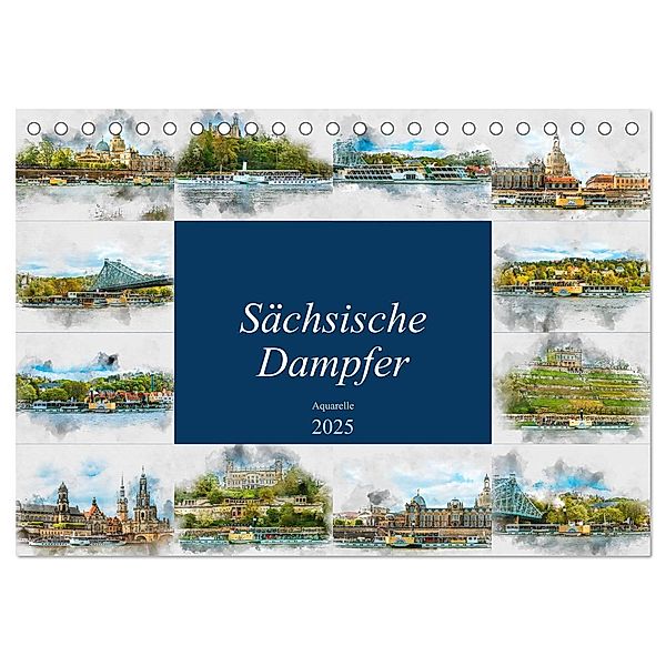 Sächsische Dampfer Aquarelle (Tischkalender 2025 DIN A5 quer), CALVENDO Monatskalender, Calvendo, Dirk Meutzner