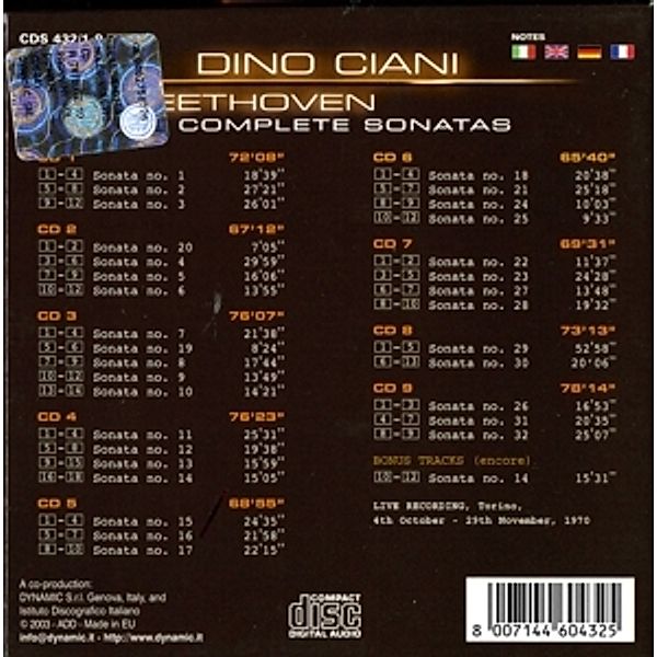 Sämtliche Klaviersonaten 1-32 (Ga), Dino Ciani