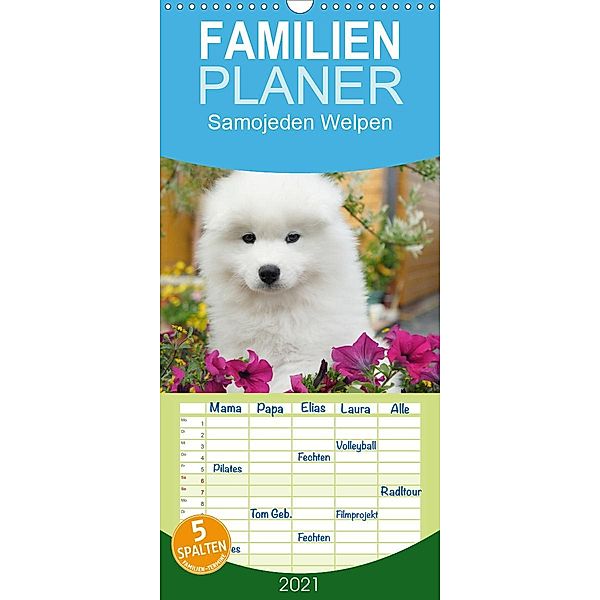 Samojeden Welpen - Familienplaner hoch (Wandkalender 2021 , 21 cm x 45 cm, hoch), Fotodesign Verena Scholze