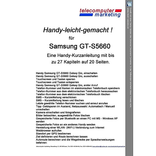 SAMSUNG GT-S5660 Galaxy Gio leicht-gemacht, Hans Rehbein