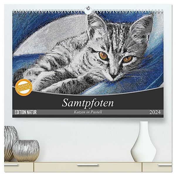 Samtpfoten - Katzen in Pastell (hochwertiger Premium Wandkalender 2024 DIN A2 quer), Kunstdruck in Hochglanz, Uschi Felix