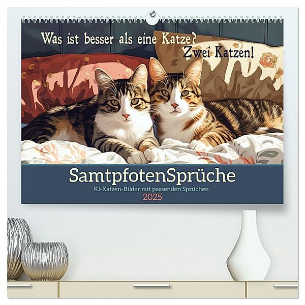 Samtpfotensprüche (hochwertiger Premium Wandkalender 2025 DIN A2 quer), Kunstdruck in Hochglanz, Calvendo, Sabine Löwer