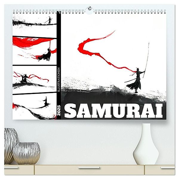 Samurai Illustrationen (hochwertiger Premium Wandkalender 2025 DIN A2 quer), Kunstdruck in Hochglanz, Calvendo, Dirk Meutzner