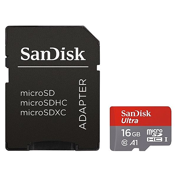 SanDisk microSDHC Ultra 16GB (A1 / UHS-I / Cl.10 / 98MB/s) + Adapter,