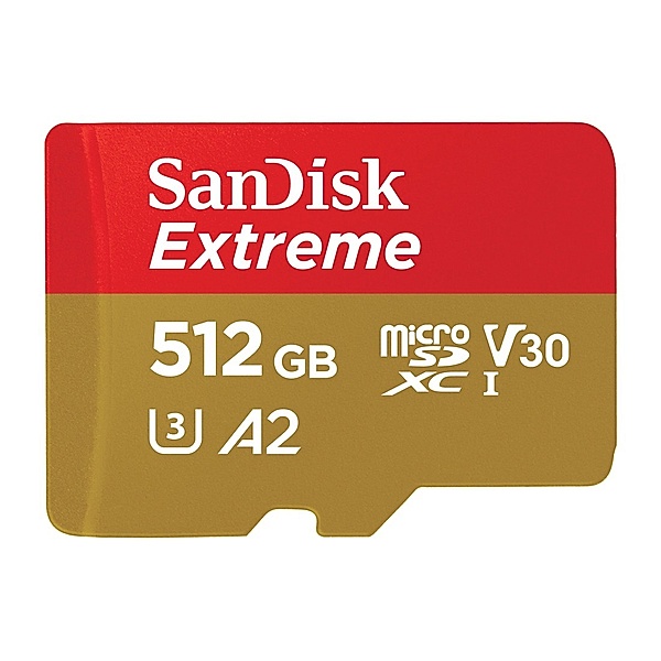SanDisk microSDXC Extreme 512 GB (R190 MB/s) + Adapter + 1 Jahr RescuePRO Deluxe