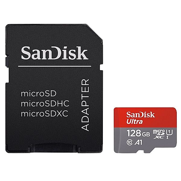 SanDisk microSDXC Ultra 128GB (A1 / UHS-I / Cl.10 / 100MB/s) + Adapter,