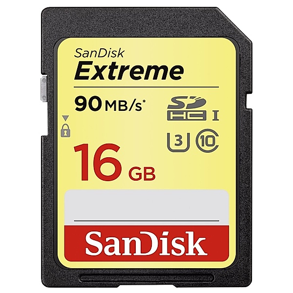 SanDisk SDHC Extreme 16GB, UHS Speed Class 3, UHS-I, 90MB/S Read, 40MB/S Write