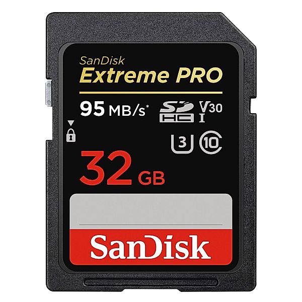 SanDisk SDHC Extreme Pro 32GB, Video Speed Class V30, UHS Sp. Cl. U3, UHS-I, 95MB/s