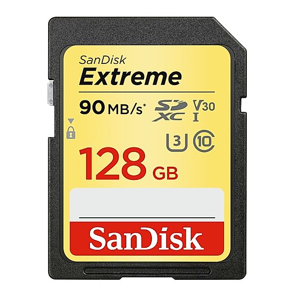 SanDisk SDXC Extreme 128GB, Video Speed Class V30, UHS Speed Class U3, UHS-I,90MB/s
