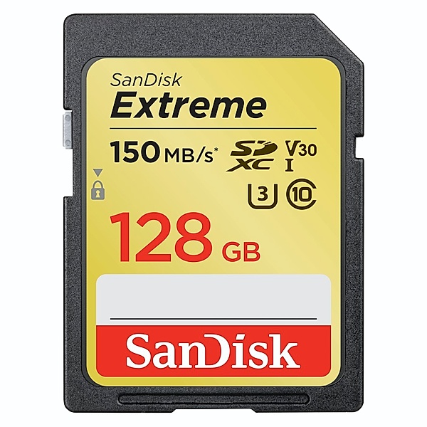 SanDisk SDXC Extreme 128GB,Video Speed Class V30, UHS Speed Class U3, UHS-I,150MB/s