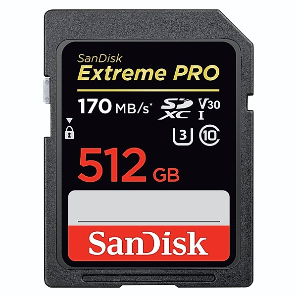 SanDisk SDXC Extreme Pro 512GB, Video Speed Class V30, UHS Sp. Cl. U3,UHS-I,170MB/s