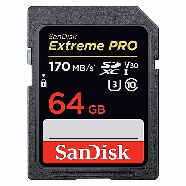 SanDisk SDXC Extreme Pro 64GB, Video Speed Class V30, UHS Sp. Cl. U3, UHS-I,170MB/s