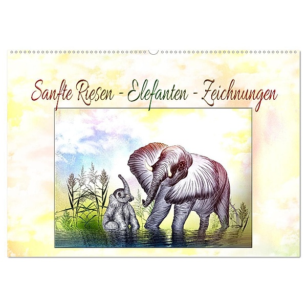 Sanfte Riesen - Elefanten-Zeichnungen (Wandkalender 2024 DIN A2 quer), CALVENDO Monatskalender, Dusanka Djeric