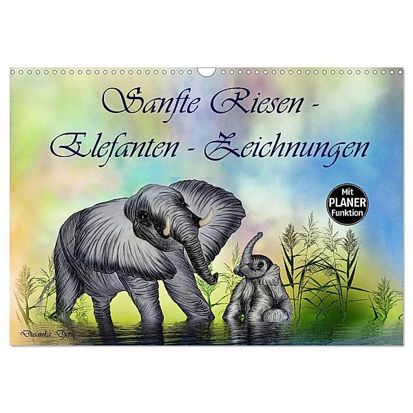 Sanfte Riesen - Elefanten-Zeichnungen (Wandkalender 2024 DIN A3 quer), CALVENDO Monatskalender, Dusanka Djeric