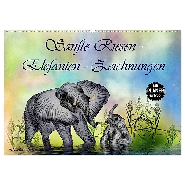Sanfte Riesen - Elefanten-Zeichnungen (Wandkalender 2024 DIN A2 quer), CALVENDO Monatskalender, Dusanka Djeric