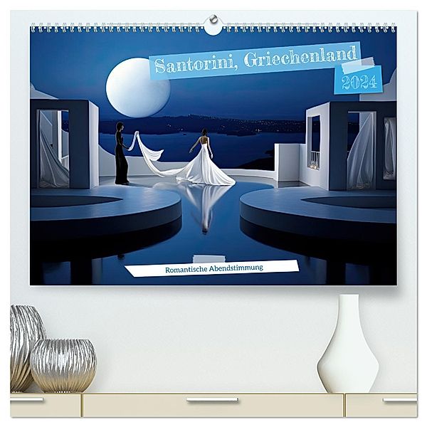 Santorini, Griechenland -Romatische Abendstimmung- (hochwertiger Premium Wandkalender 2024 DIN A2 quer), Kunstdruck in Hochglanz, KalliDesignShop