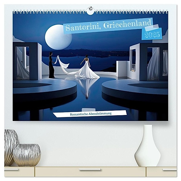 Santorini, Griechenland -Romatische Abendstimmung- (hochwertiger Premium Wandkalender 2025 DIN A2 quer), Kunstdruck in Hochglanz, Calvendo, KalliDesignShop