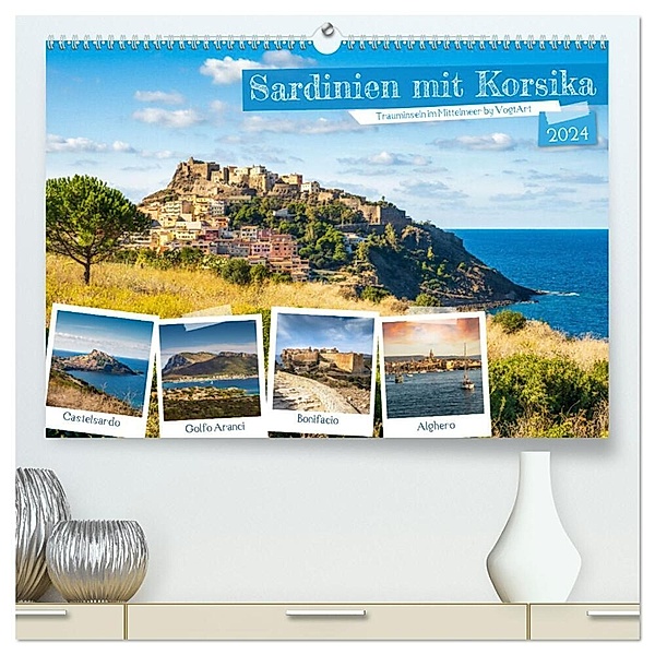 Sardinien mit Korsika (hochwertiger Premium Wandkalender 2024 DIN A2 quer), Kunstdruck in Hochglanz, VogtArt