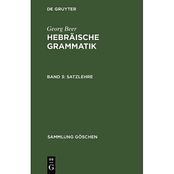 Satzlehre / Sammlung Göschen Bd.5765, Georg Beer