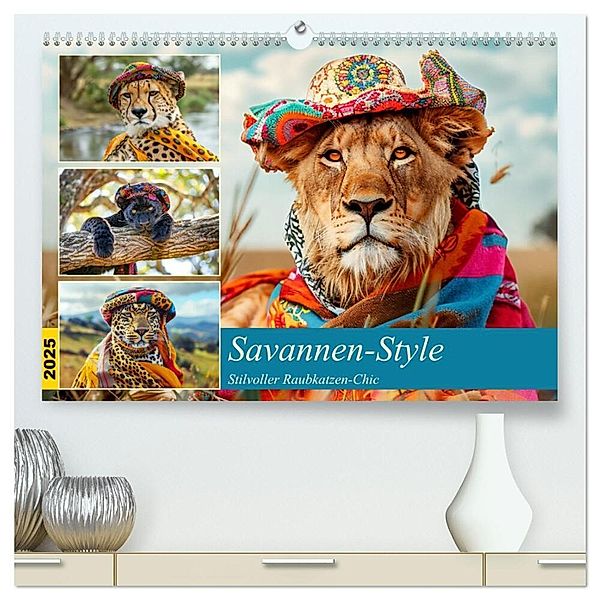 Savannen-Style. Stilvoller Raubkatzen-Chic (hochwertiger Premium Wandkalender 2025 DIN A2 quer), Kunstdruck in Hochglanz, Calvendo, Rose Hurley