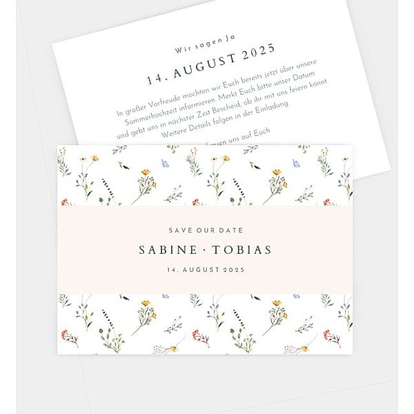 Save-The-Date Karte Allover floral print, Postkarte quer (148 x 105mm)